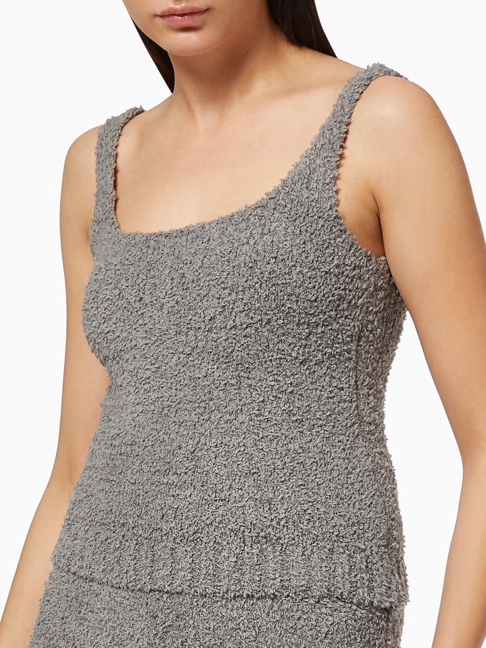 SKIMS Cozy Knit Tank Top Smoke Gray L/XL Fuzzy Boucle Cropped Lounge